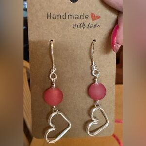 Porcelain Bead Elegant Pink and Silver Dangle Earrings Sterling Silver